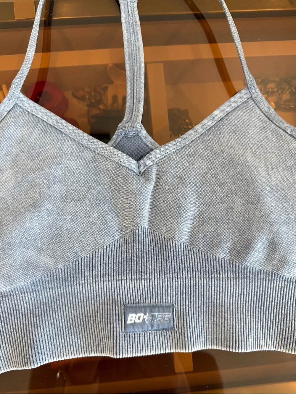 Light Blue Seamless Crop Bralette with Ribbed Band